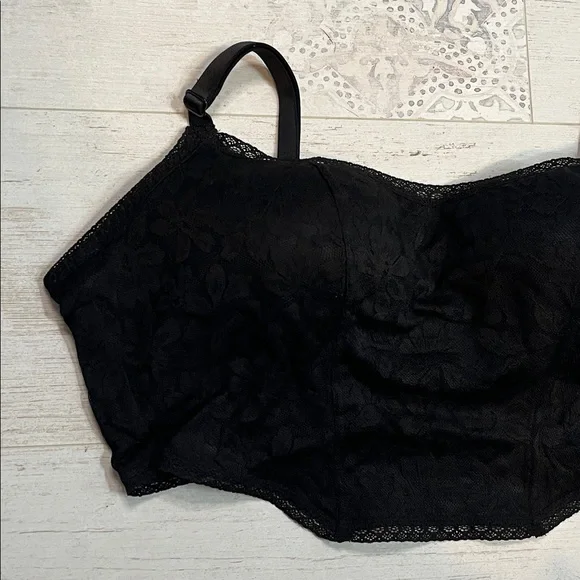 Pink Victorias Secret Black Lace Wireless Lightly Lined Bra Top XL - Picture 4 of 11